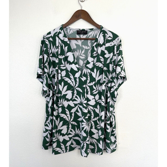 Lane Bryant Blouse Top Womens Plus Size 22 24 Green Palm Print Jersey Knit - Picture 1 of 8